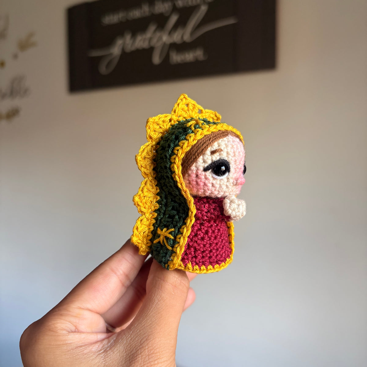 Mini Virgencita Doll/ or Keychain with Gold Trimming