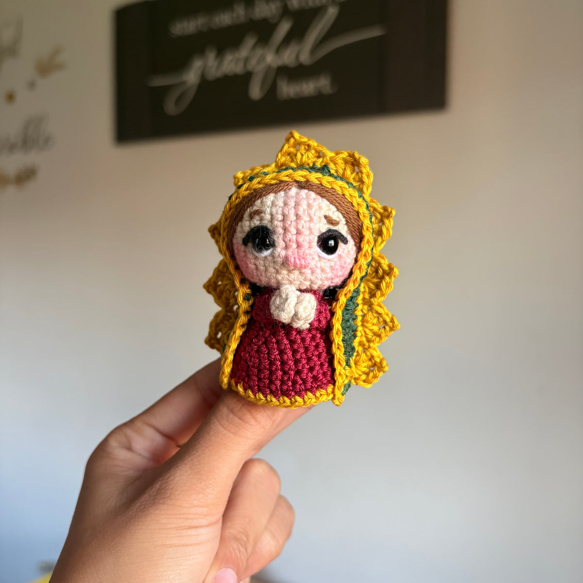 Mini Virgencita Doll/ or Keychain with Gold Trimming