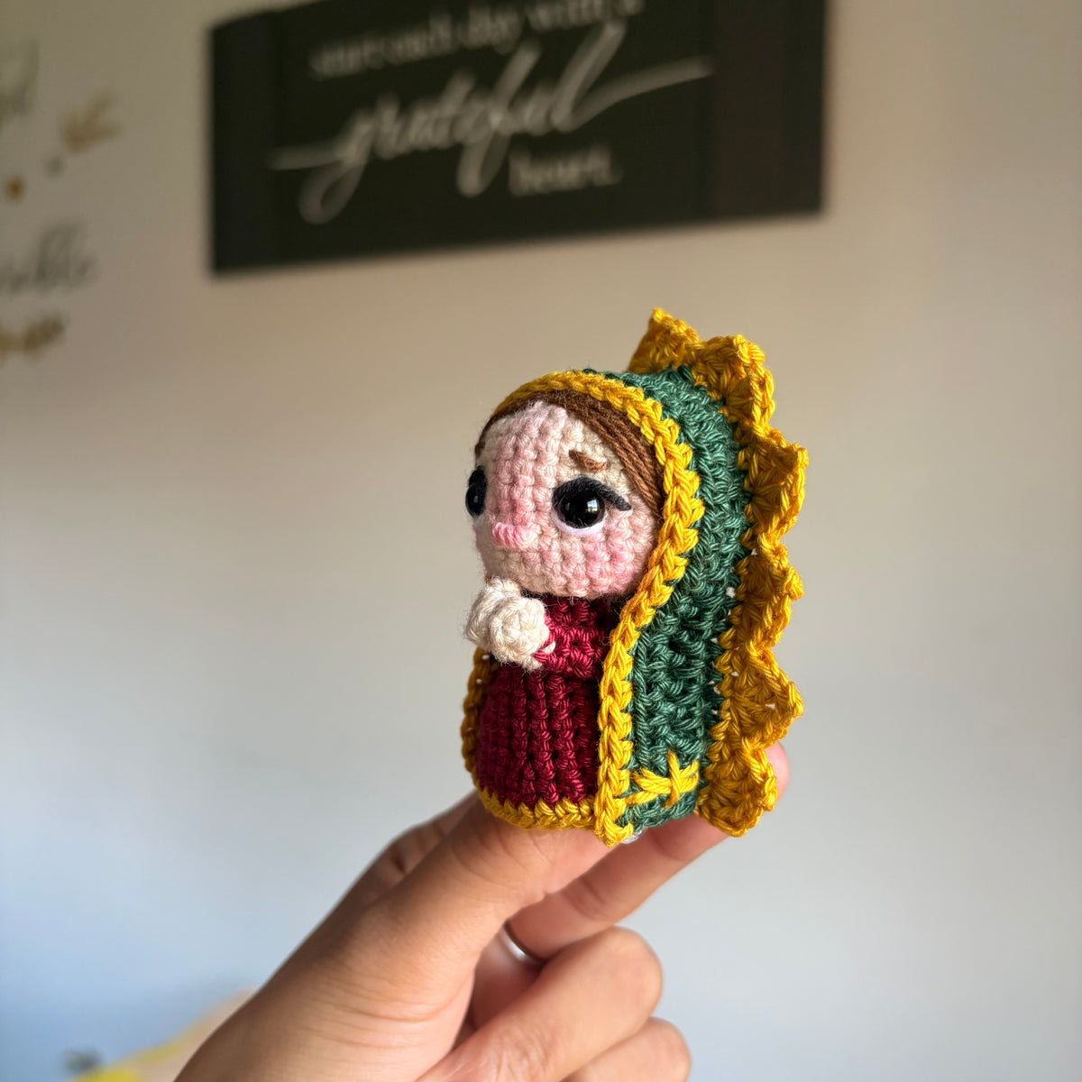 Mini Virgencita Doll/ or Keychain with Gold Trimming